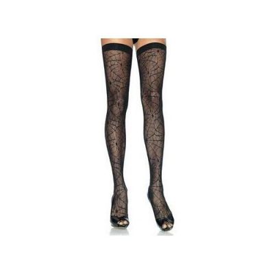 Leg Avenue 9090 Women's Black Spider Web Thigh High Adult Pantyhose - One Size